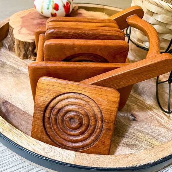 Dining Vintage Wooden Coasters In Carrier Pack Of Six Poshmark